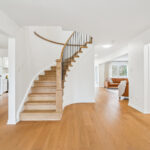 Modern living room with spiral staircase